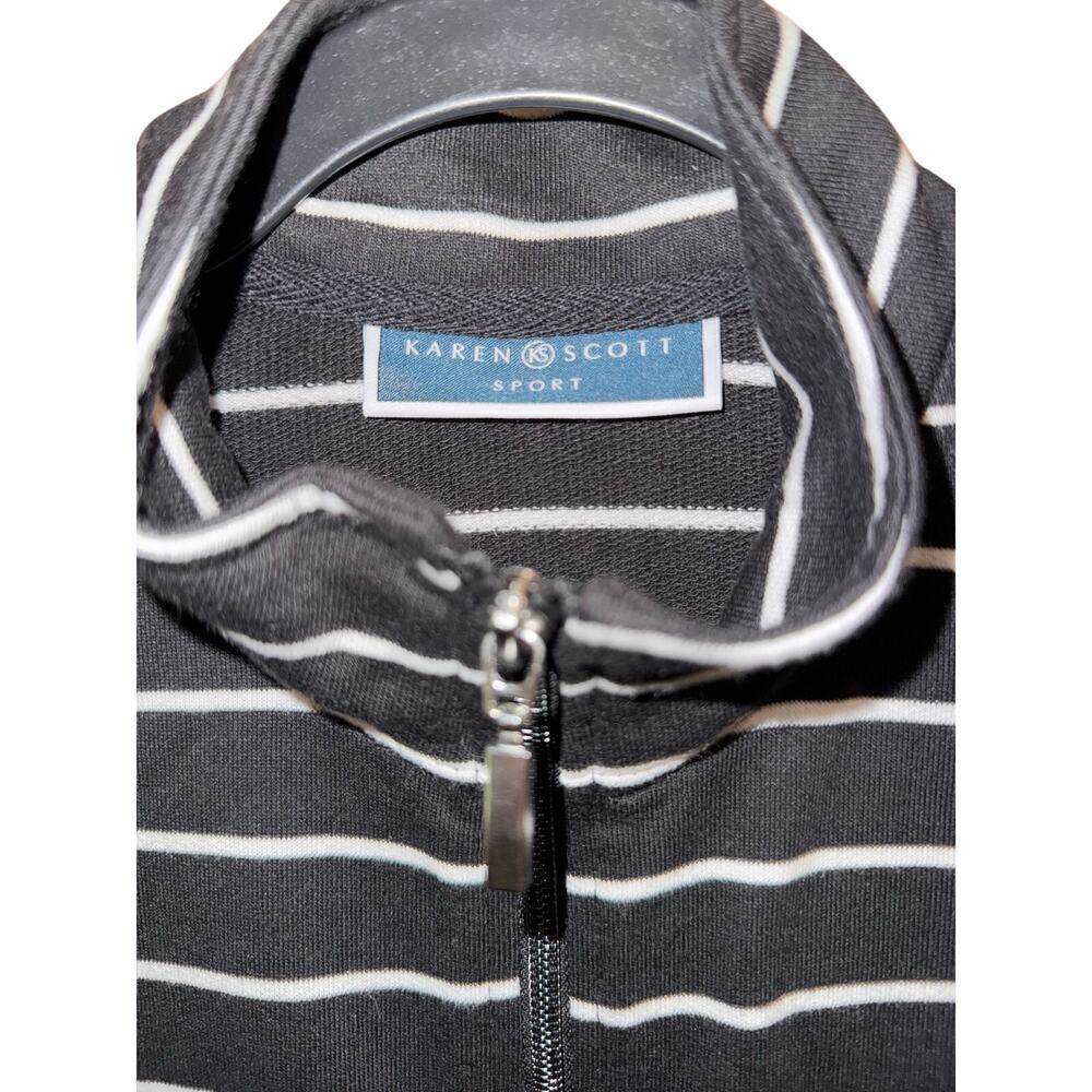 Karen Scott Sport Striped Mock-Neck Zip Front Jacket – Black / White – XS - Picture 4 of 7